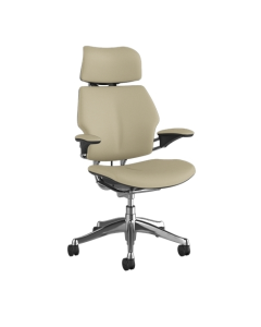 Humanscale Freedom Executive Office Chair-Corvara Mineral-Vanilla Leather