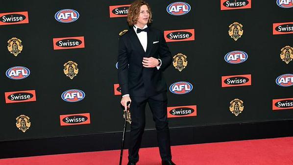 Nat Fyfe helped down the red carpet at the AFL Brownlow
